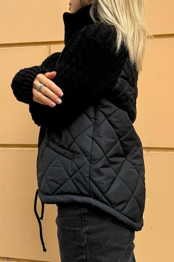 Jade - Veste Décontractée Unie - Patchwork Contrastant - Avec Fermeture Éclair