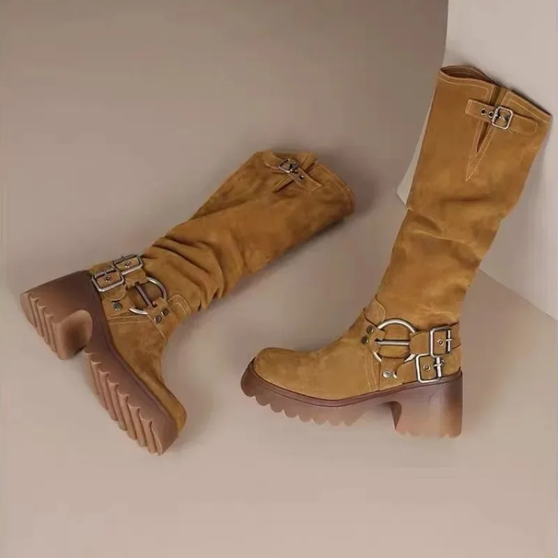 Amy - Bottes hautes confortables en cuir PU