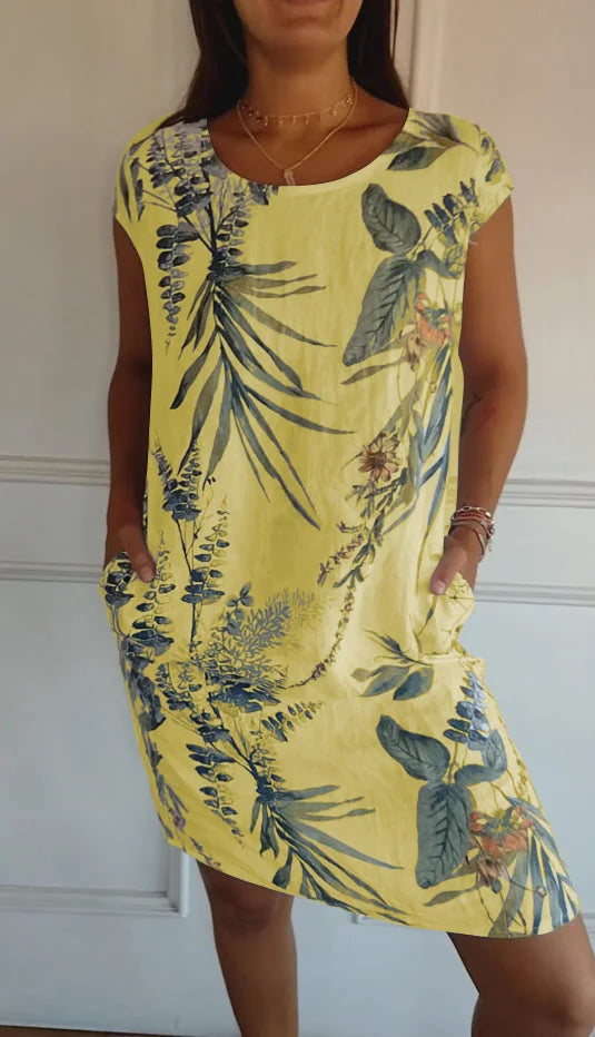 Britt - Robe imprimée en coton et lin à col rond