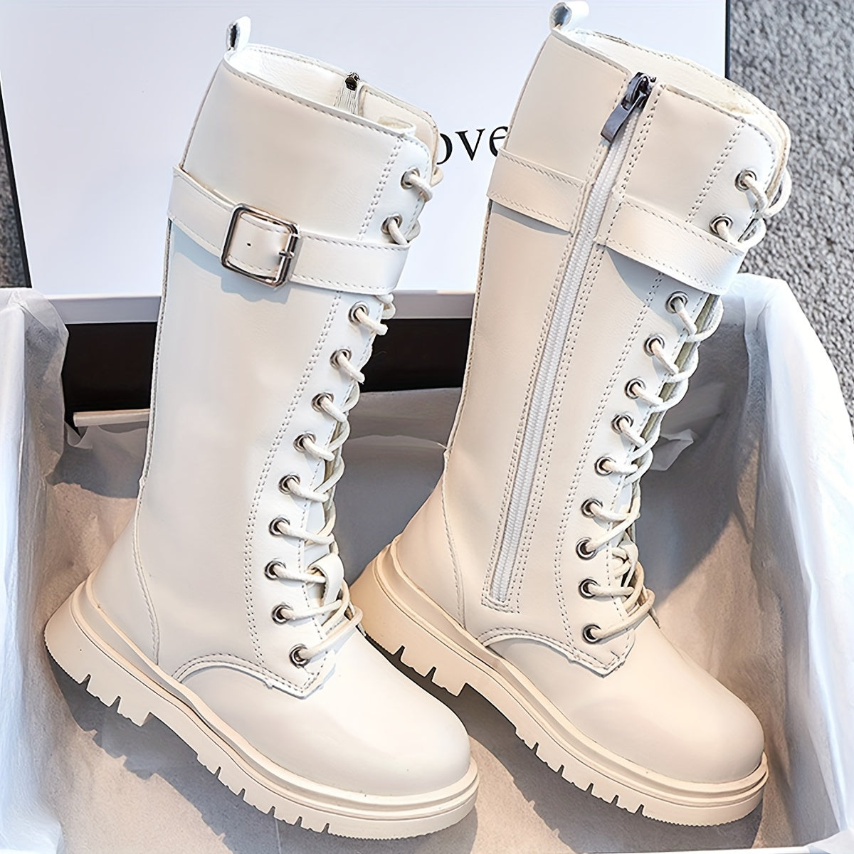 Ava - Bottes hautes à fermeture éclair et à motifs de dentelle pour filles