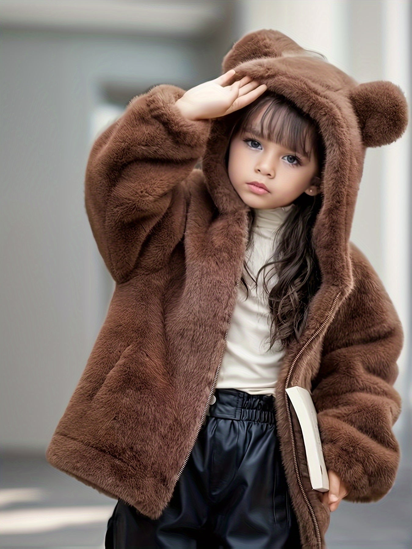 Ava - Veste doublée en polaire avec capuche et oreilles pour filles