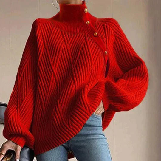 BelleRue - Pull uni rouge vif avec col montant