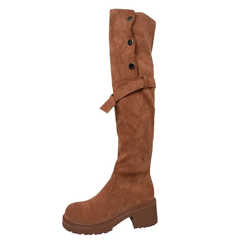 Tess - Bottes hautes plates du bouton en velours