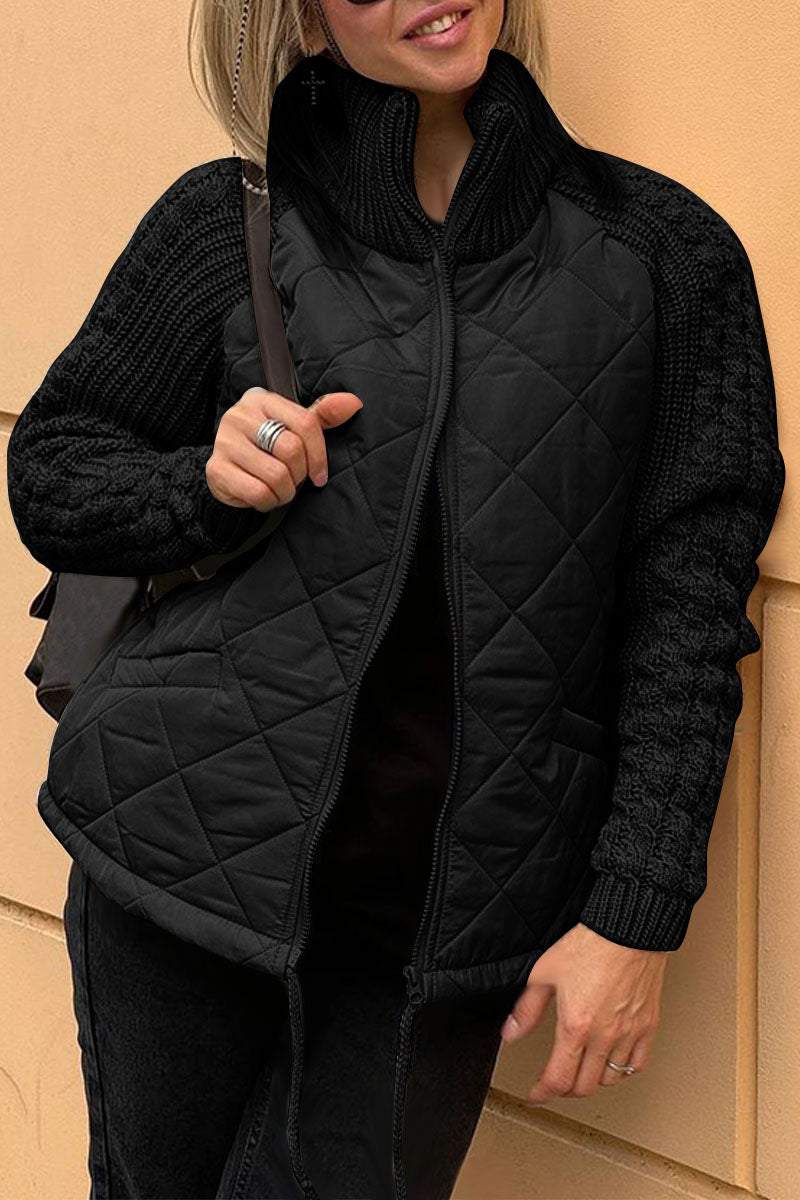 Jade - Veste Décontractée Unie - Patchwork Contrastant - Avec Fermeture Éclair