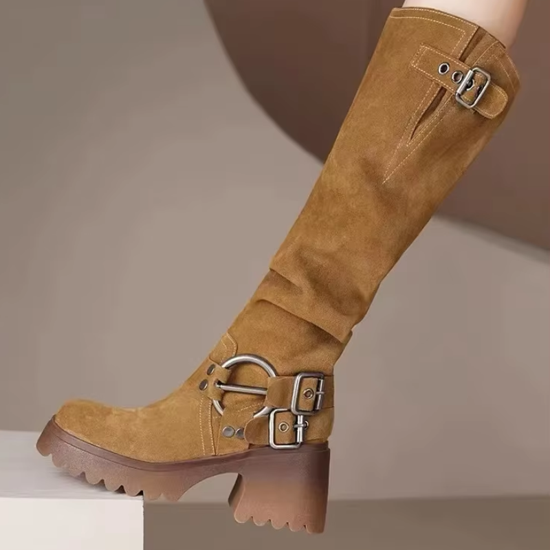 Amy - Bottes hautes confortables en cuir PU