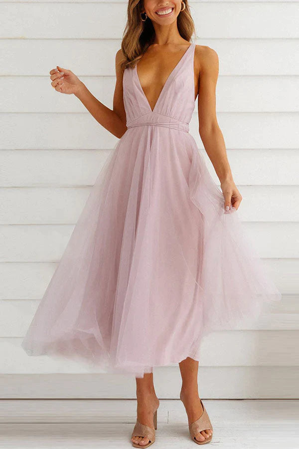 BelleRue - Robe midi en tulle à col en V Feeling Romantic