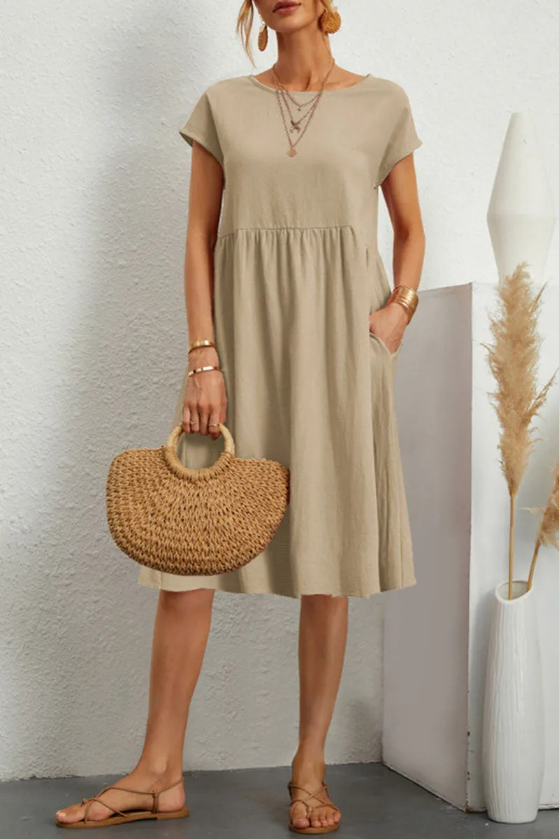 BelleRue - Robe décontractée à manches courtes et col rond en patchwork uni