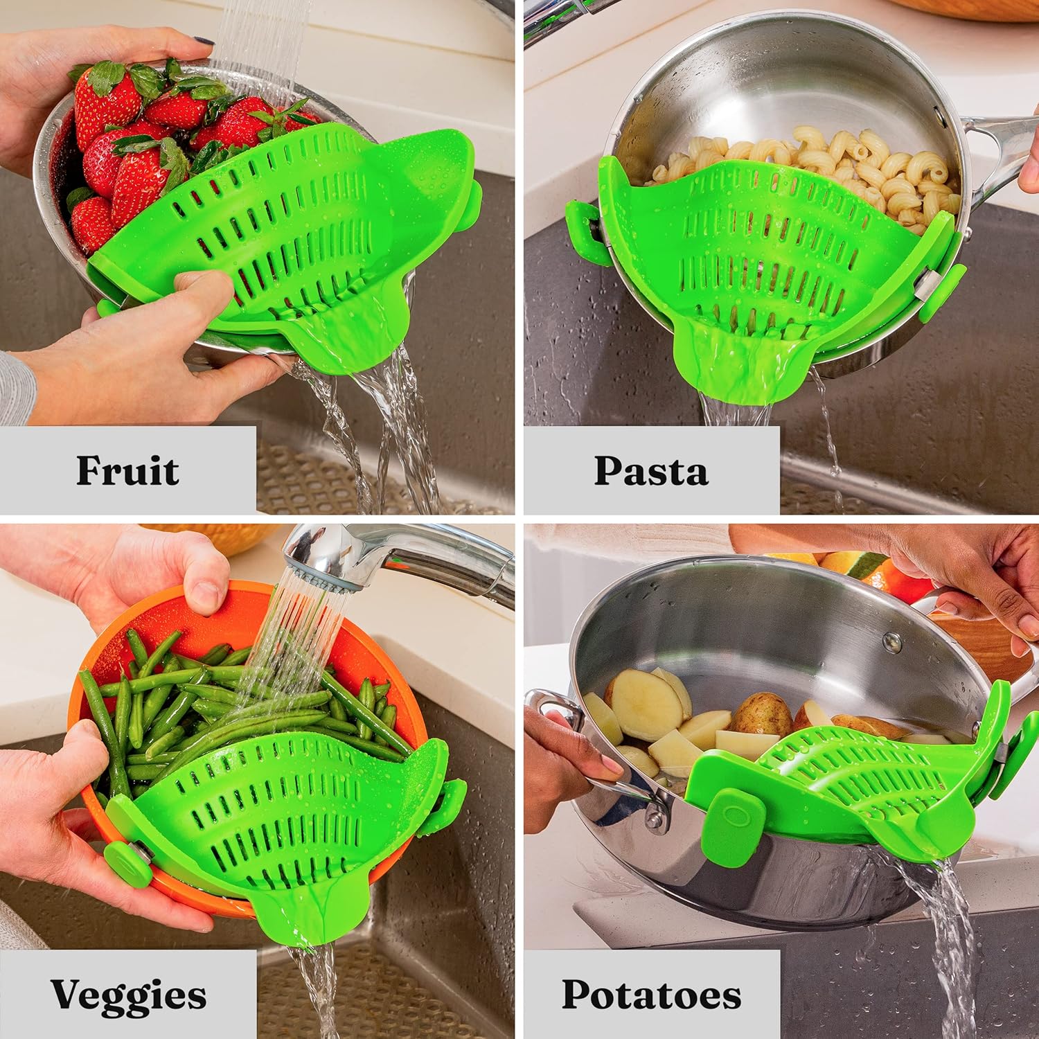 Passoire en Silicone Clip-On - Passoire Résistante à la Chaleur pour Pâtes et Légumes