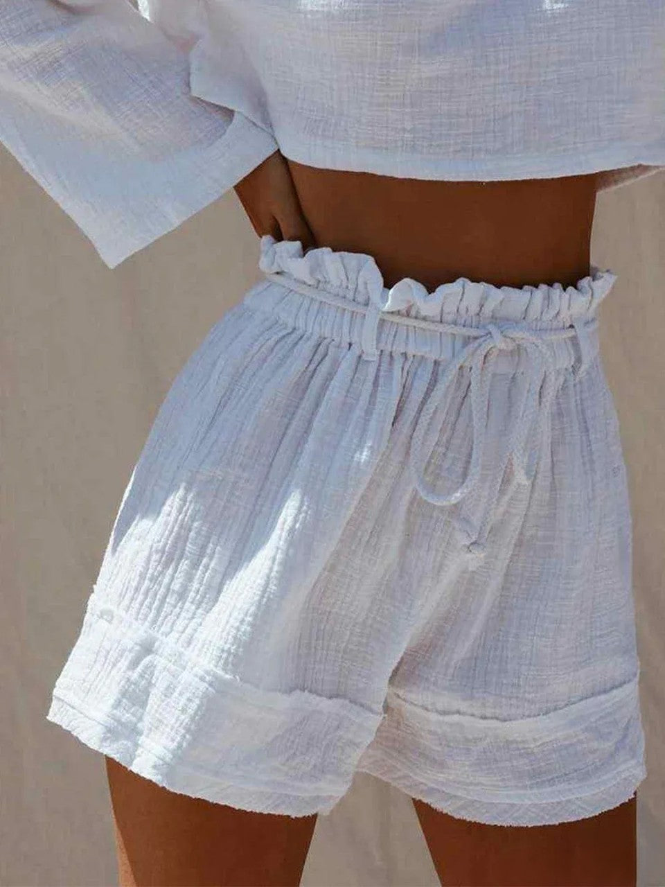 BelleRue - Short boho blanc en coton mélangé