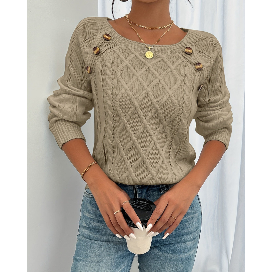 Grace - Pull en Tricot pour Femmes avec Col Ronde et Boutons - Élégant et Pratique