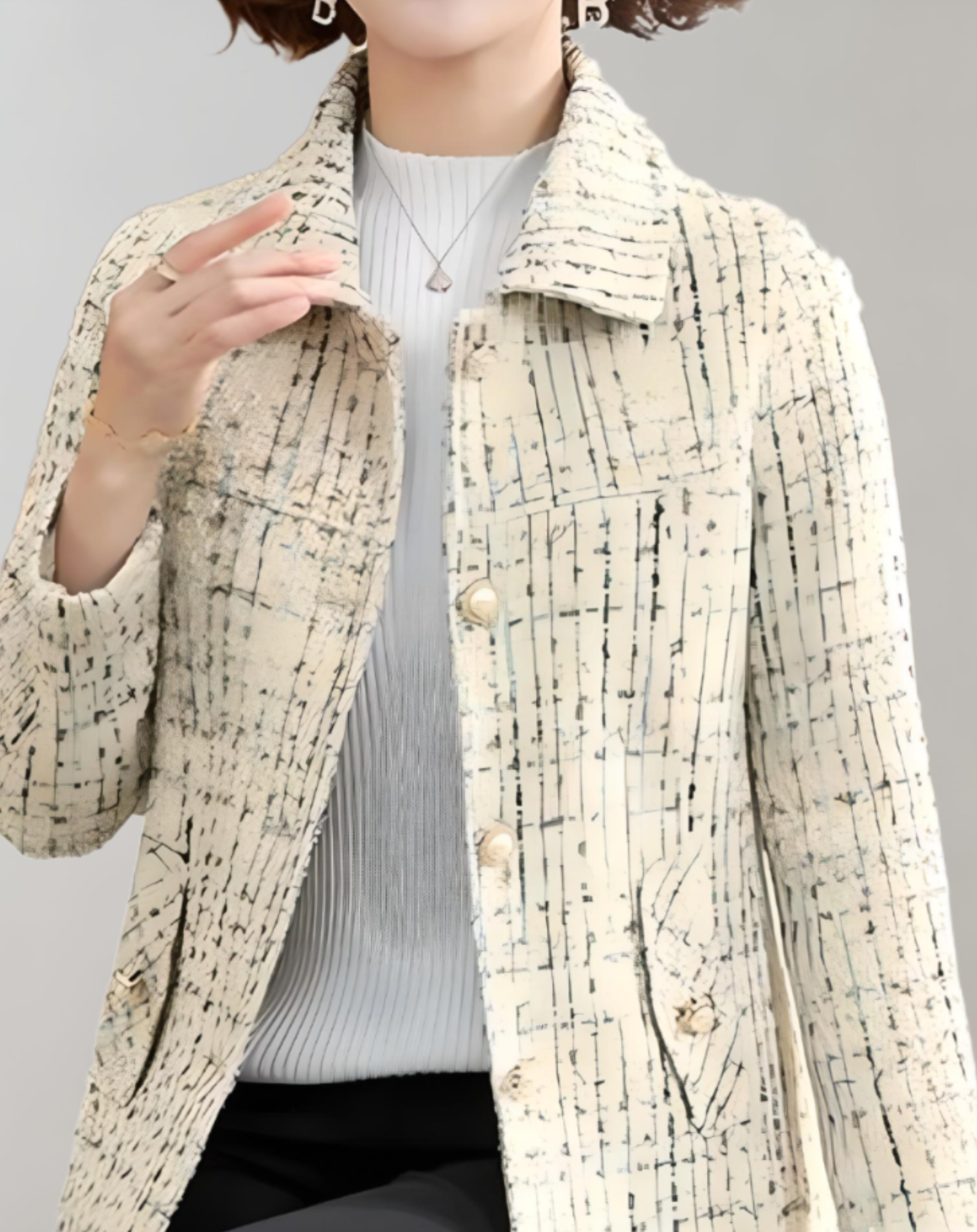 Elise - Élégant manteau d'automne en tweed avec col polo et fermeture à boutons