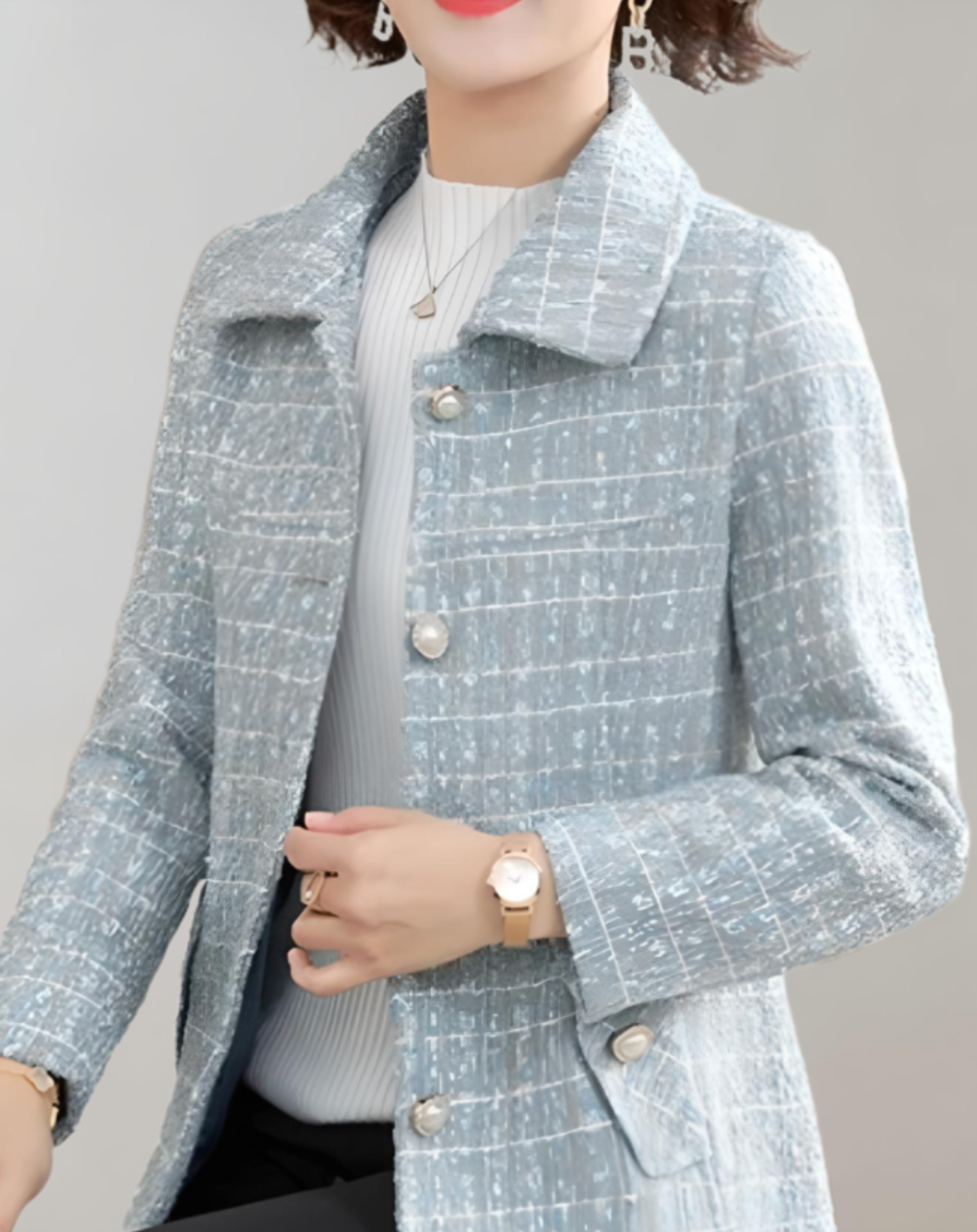 Elise - Élégant manteau d'automne en tweed avec col polo et fermeture à boutons