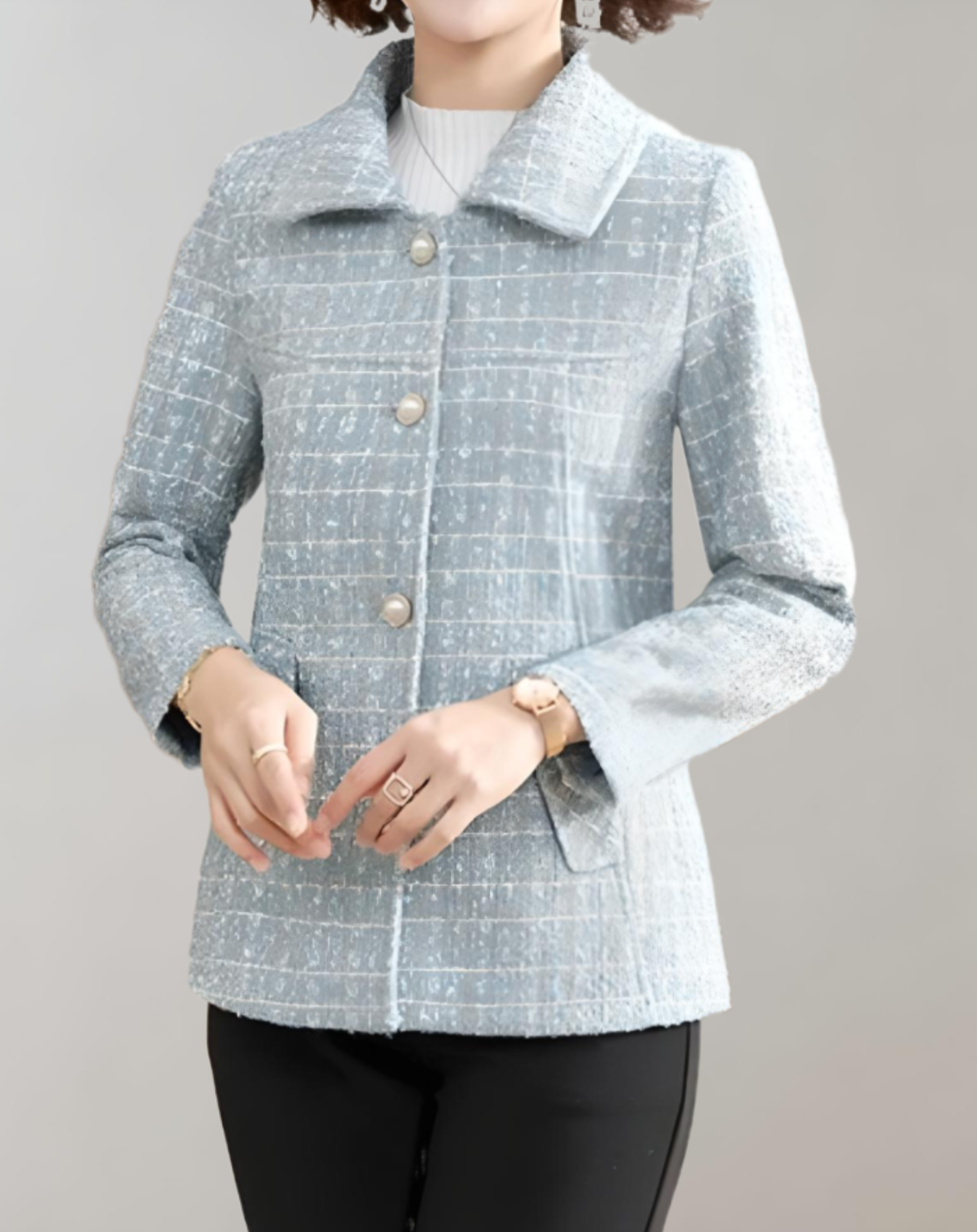 Elise - Élégant manteau d'automne en tweed avec col polo et fermeture à boutons