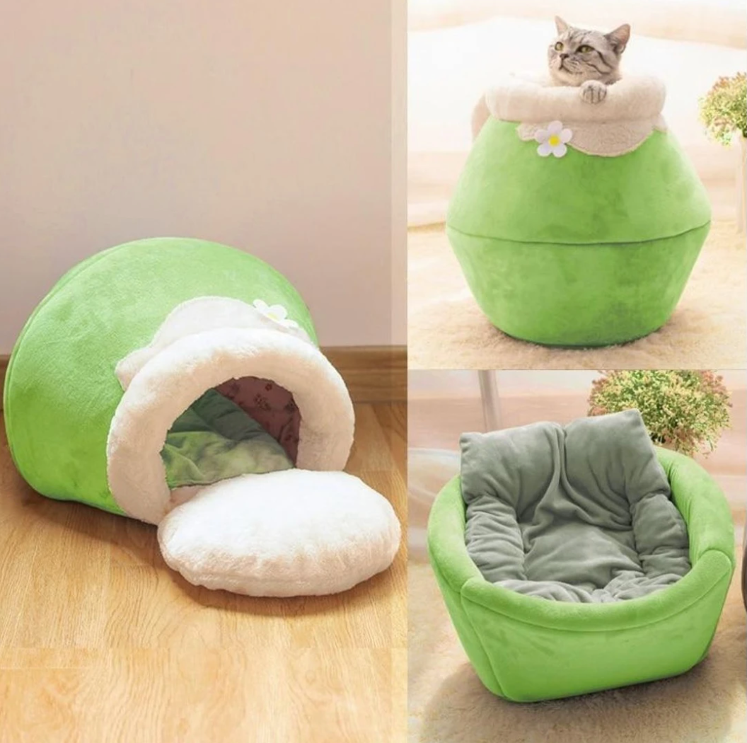 Grotte douillette 3-en-1 pour chats - Confort multifonction