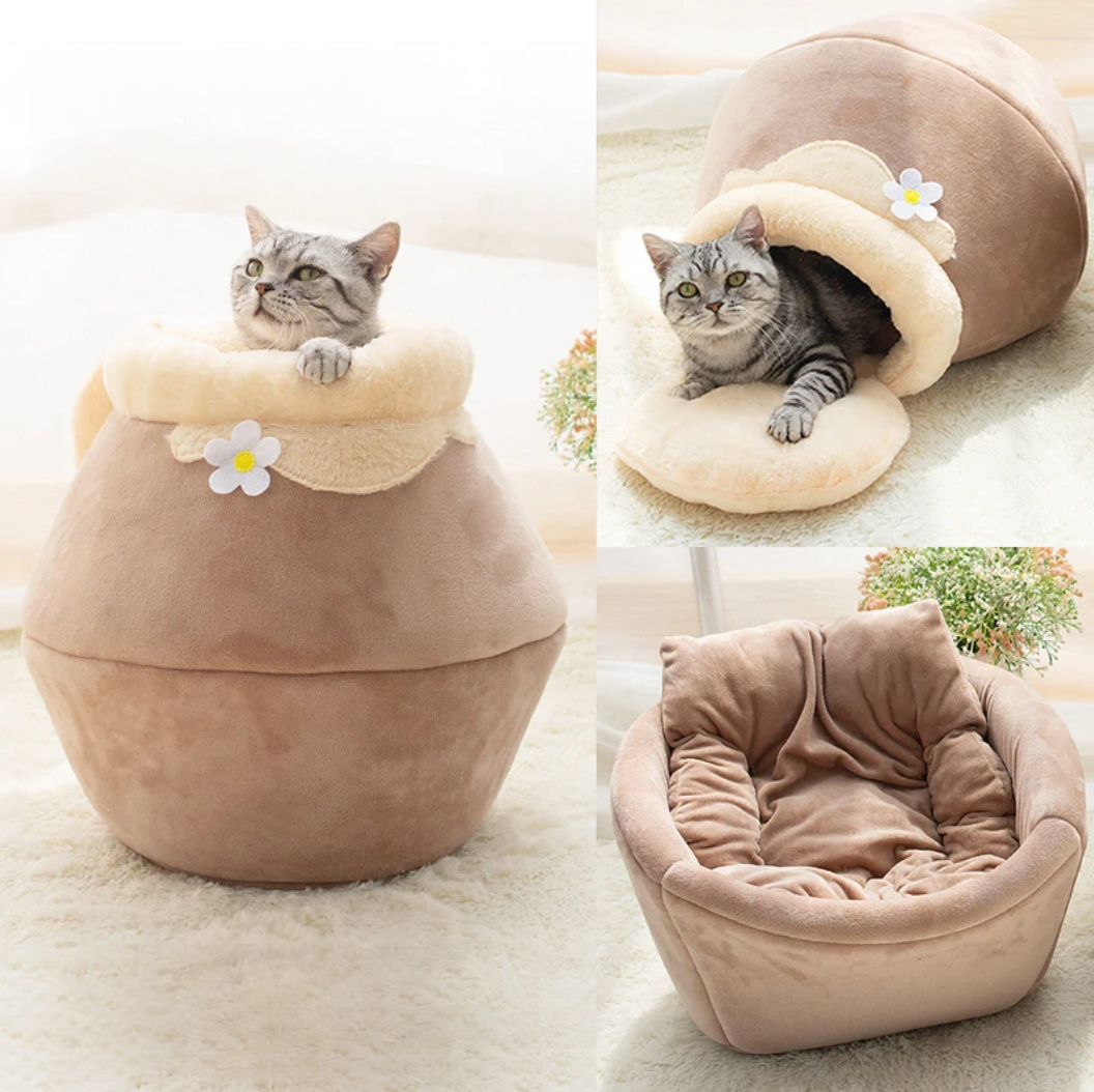 Grotte douillette 3-en-1 pour chats - Confort multifonction