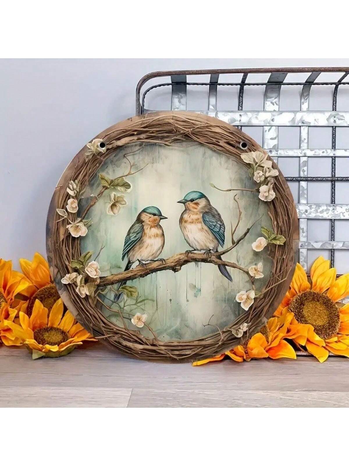 Plaque en Bois avec Motif d'Oiseau et de Forêt (20x20 cm) - Artisanat Décoratif