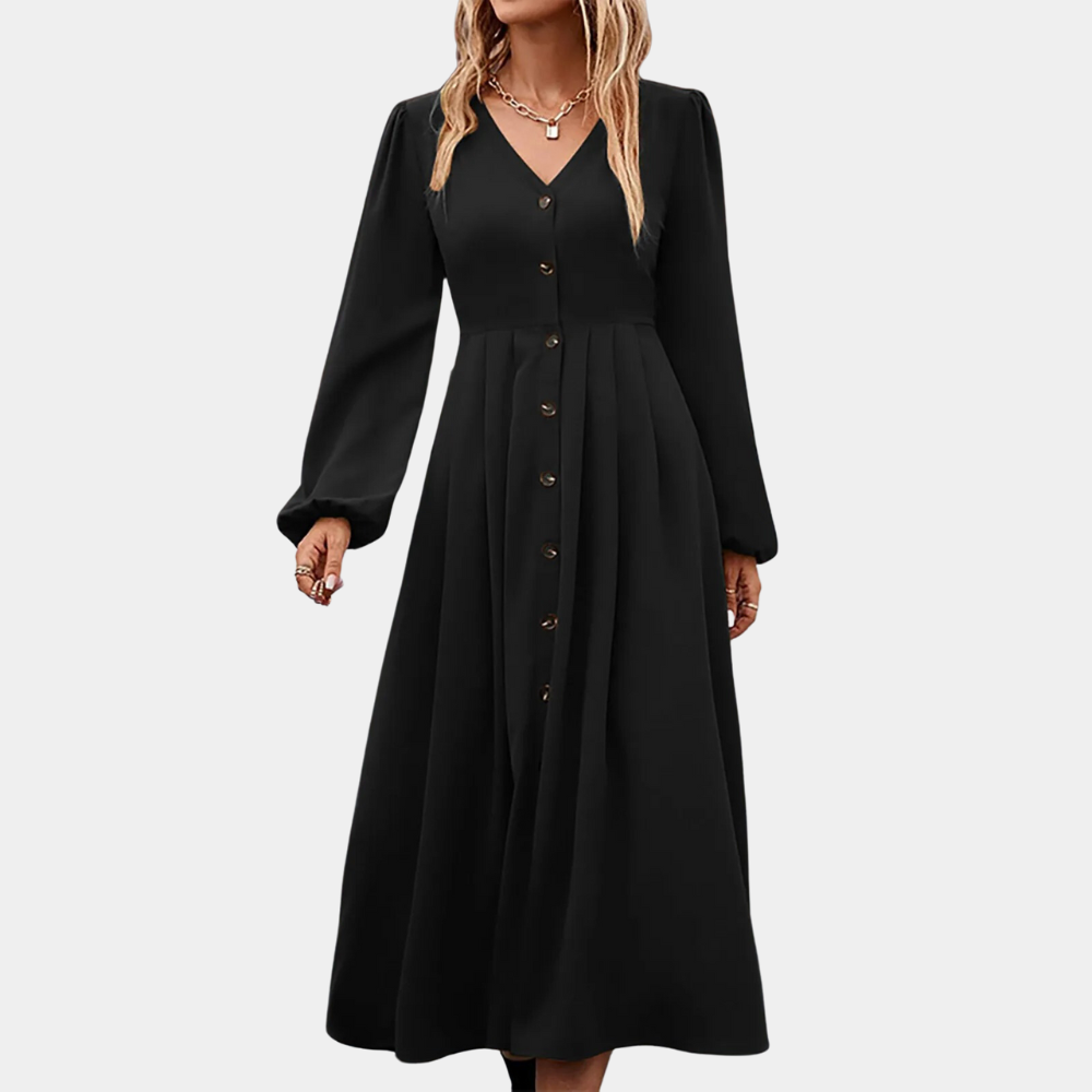 Robe Élégante à Manches Longues et Col en V – ByJulia