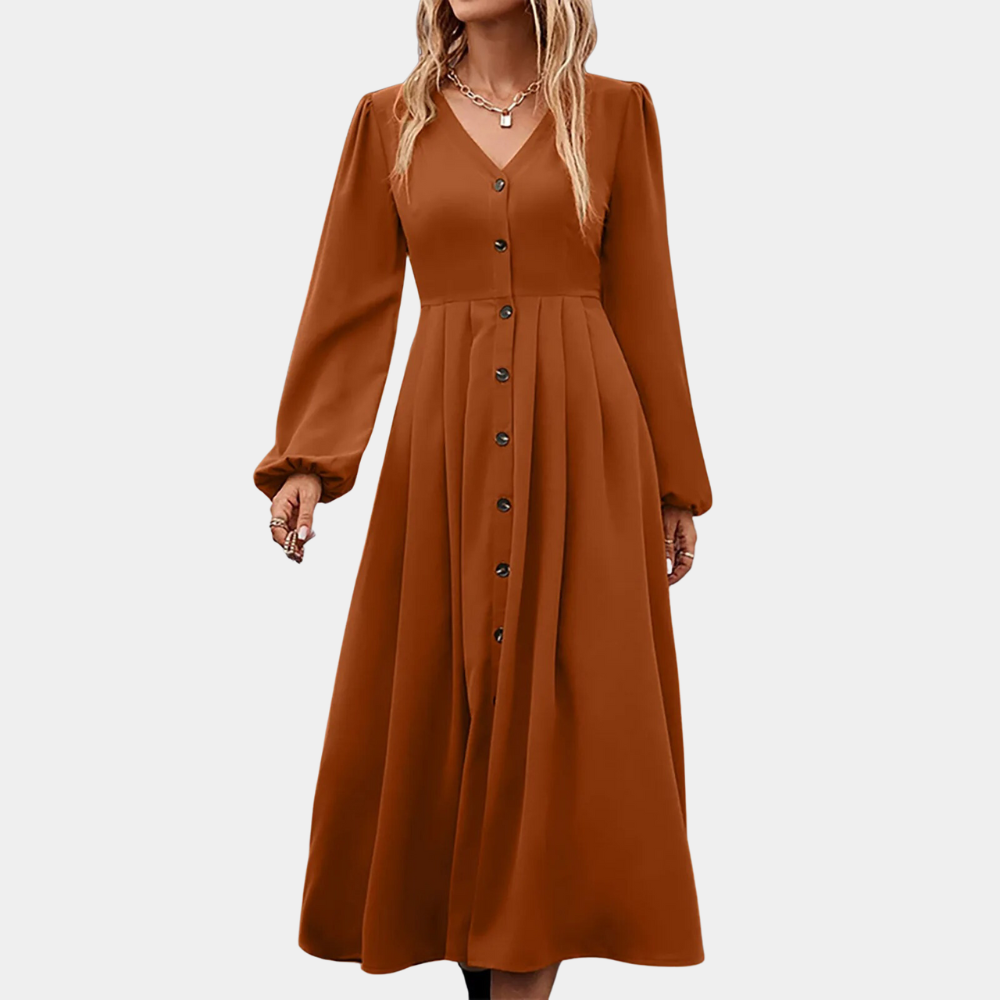 Robe Élégante à Manches Longues et Col en V – ByJulia