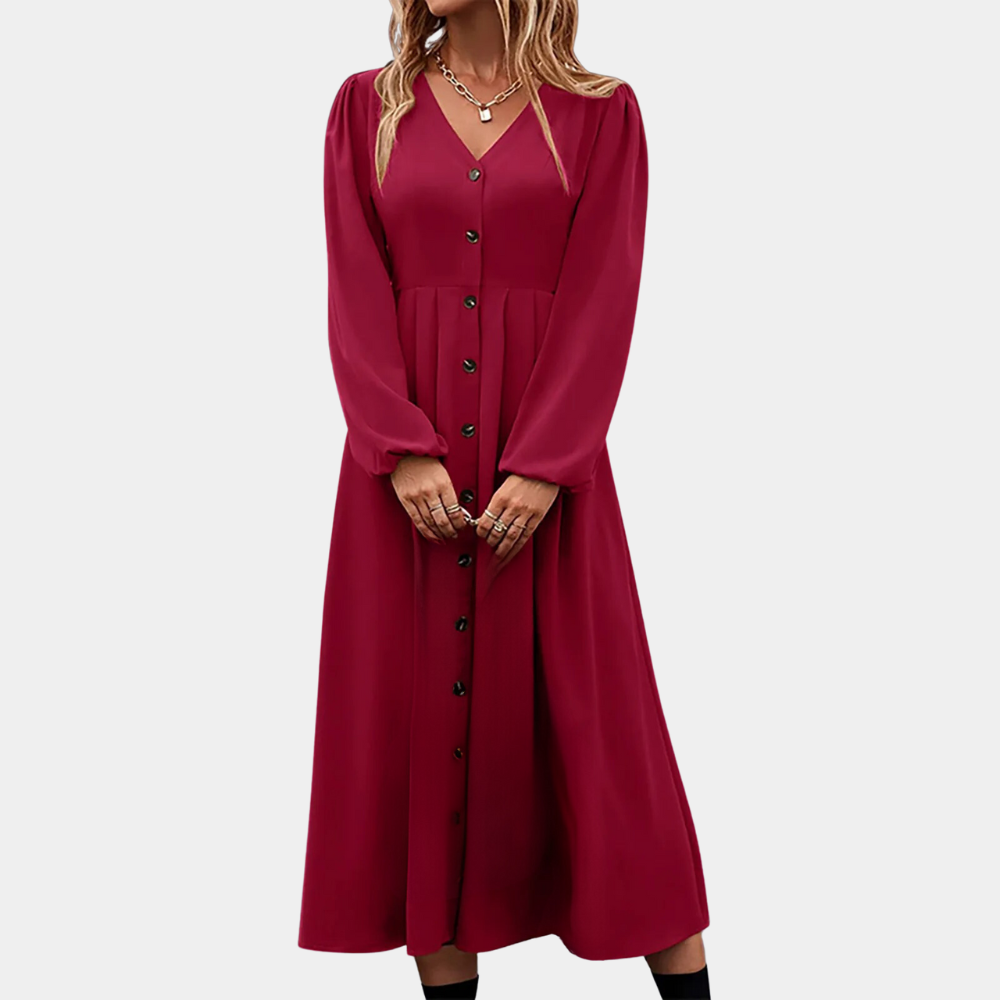 Robe Élégante à Manches Longues et Col en V – ByJulia