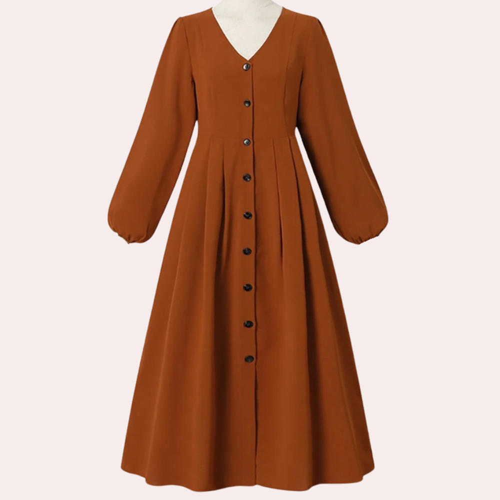 Robe Élégante à Manches Longues et Col en V – ByJulia