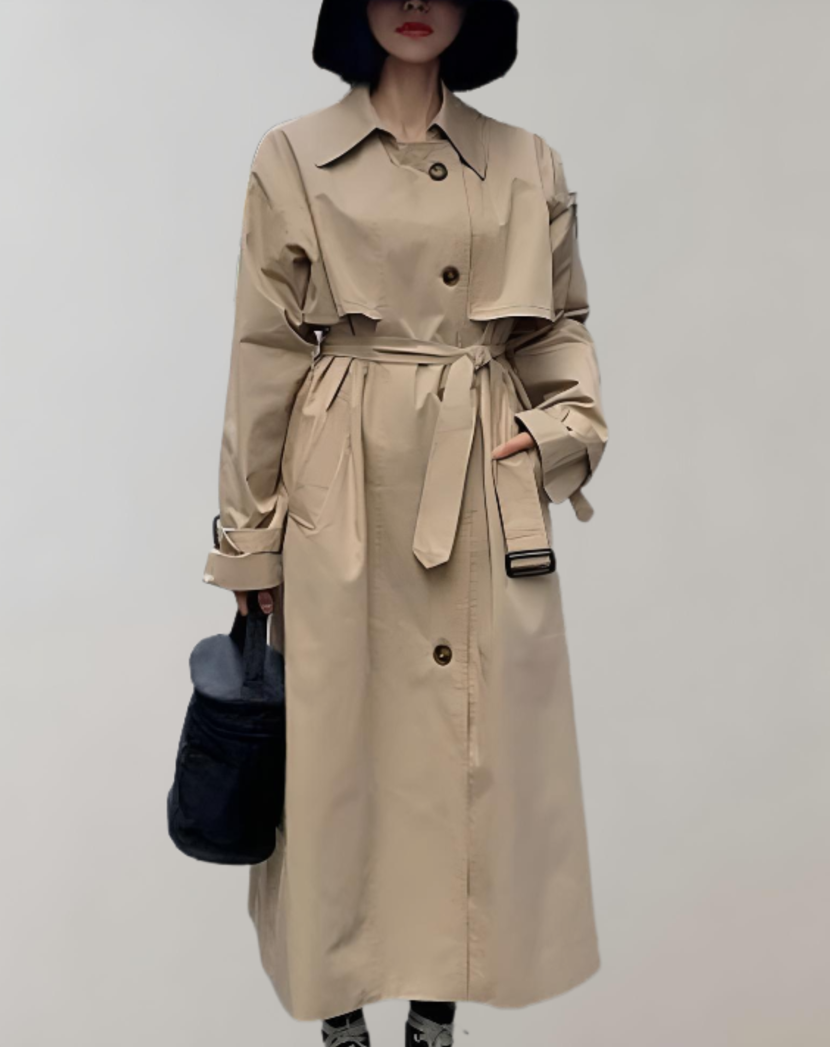 Olivia - Trench long d'automne avec ceinture à la taille et boutons