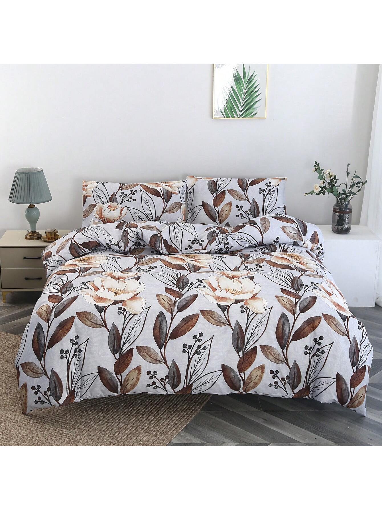 Florella - Ensemble de housse de couette 3 pièces imprimé fleurs en polyester