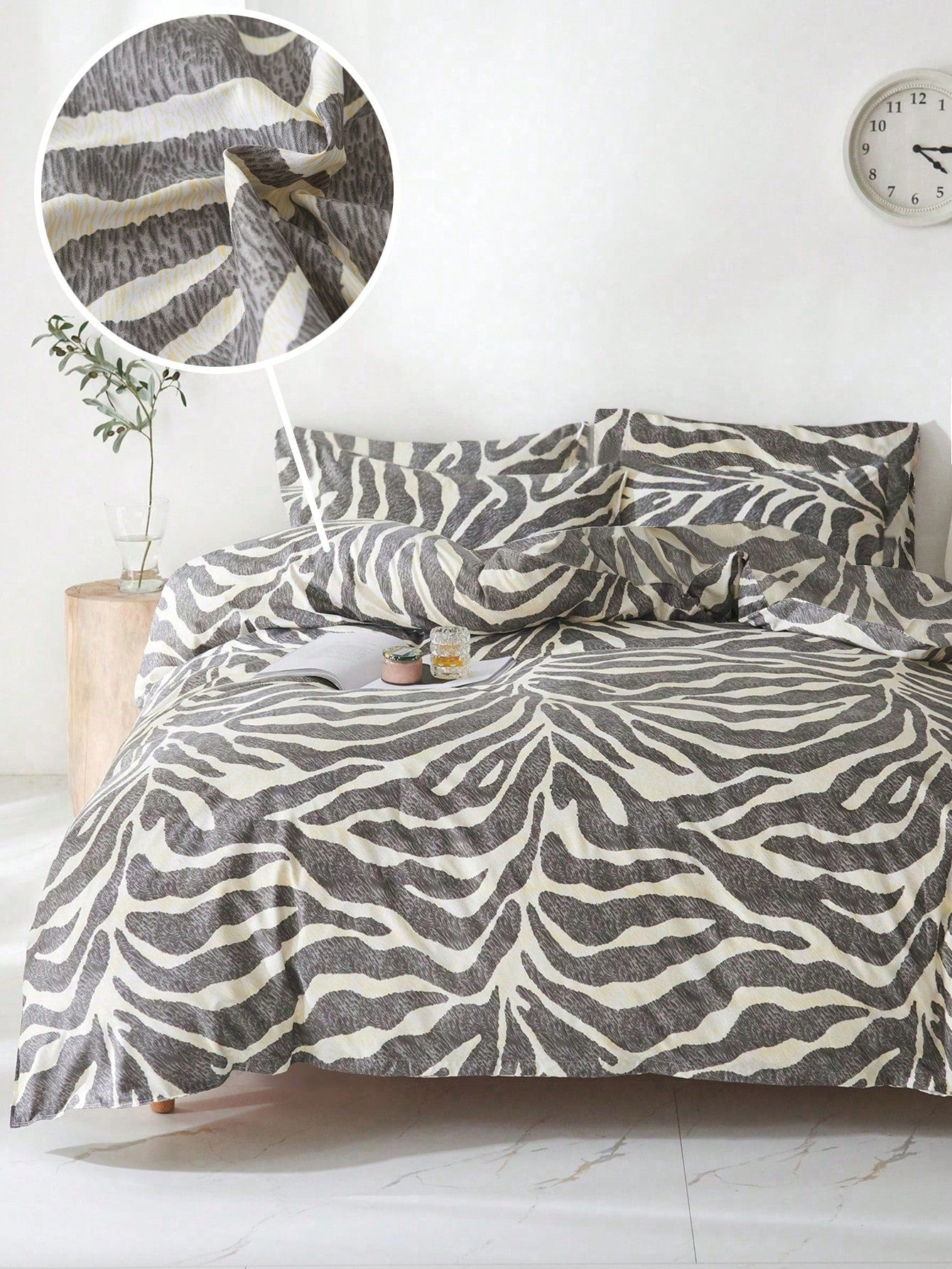 Ensemble de housse de couette à rayures zèbre - Literie moderne pour toutes les saisons (3 pièces)