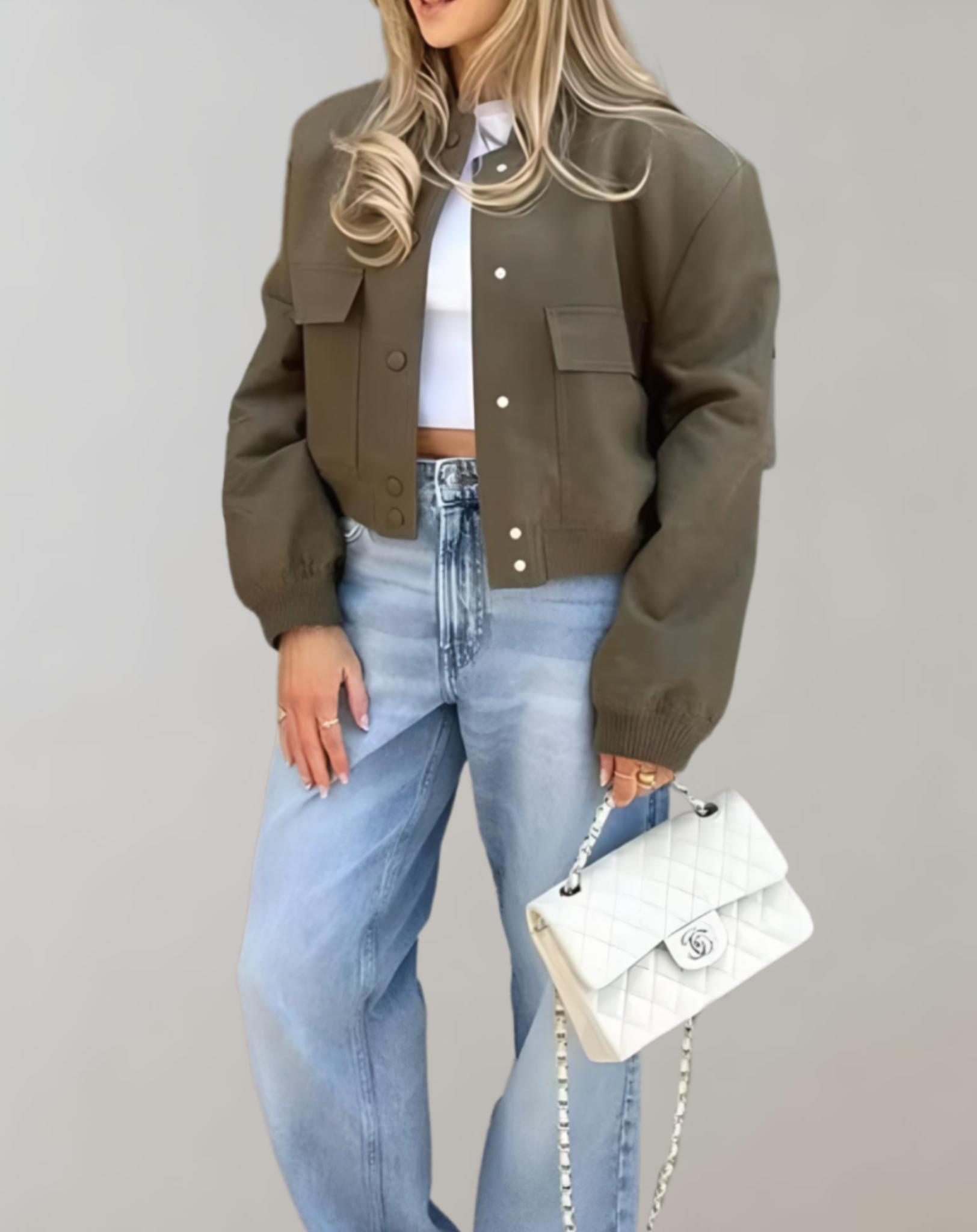 Luna - Manteau d'automne court et robuste avec manches oversize et grandes poches