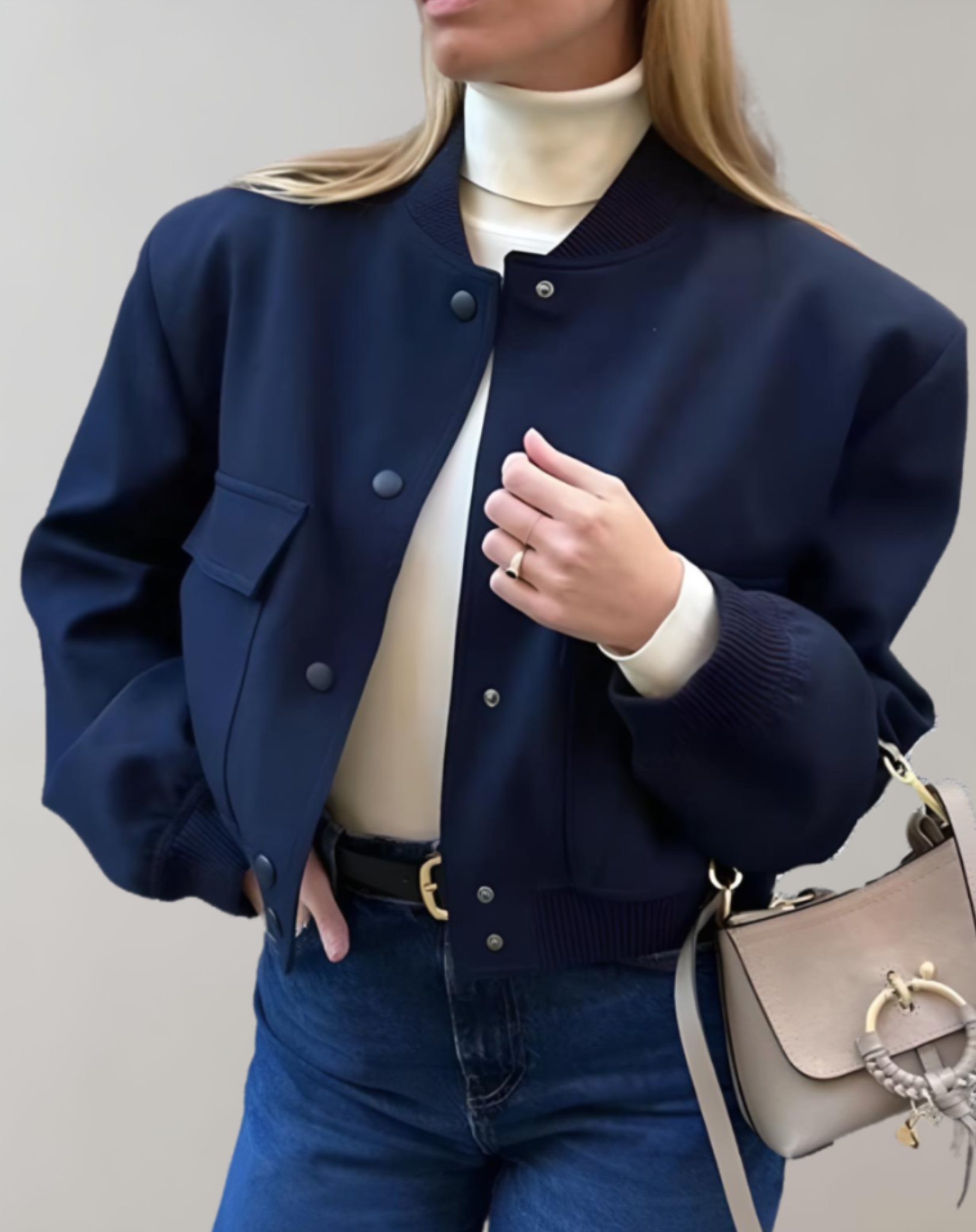 Luna - Manteau d'automne court et robuste avec manches oversize et grandes poches