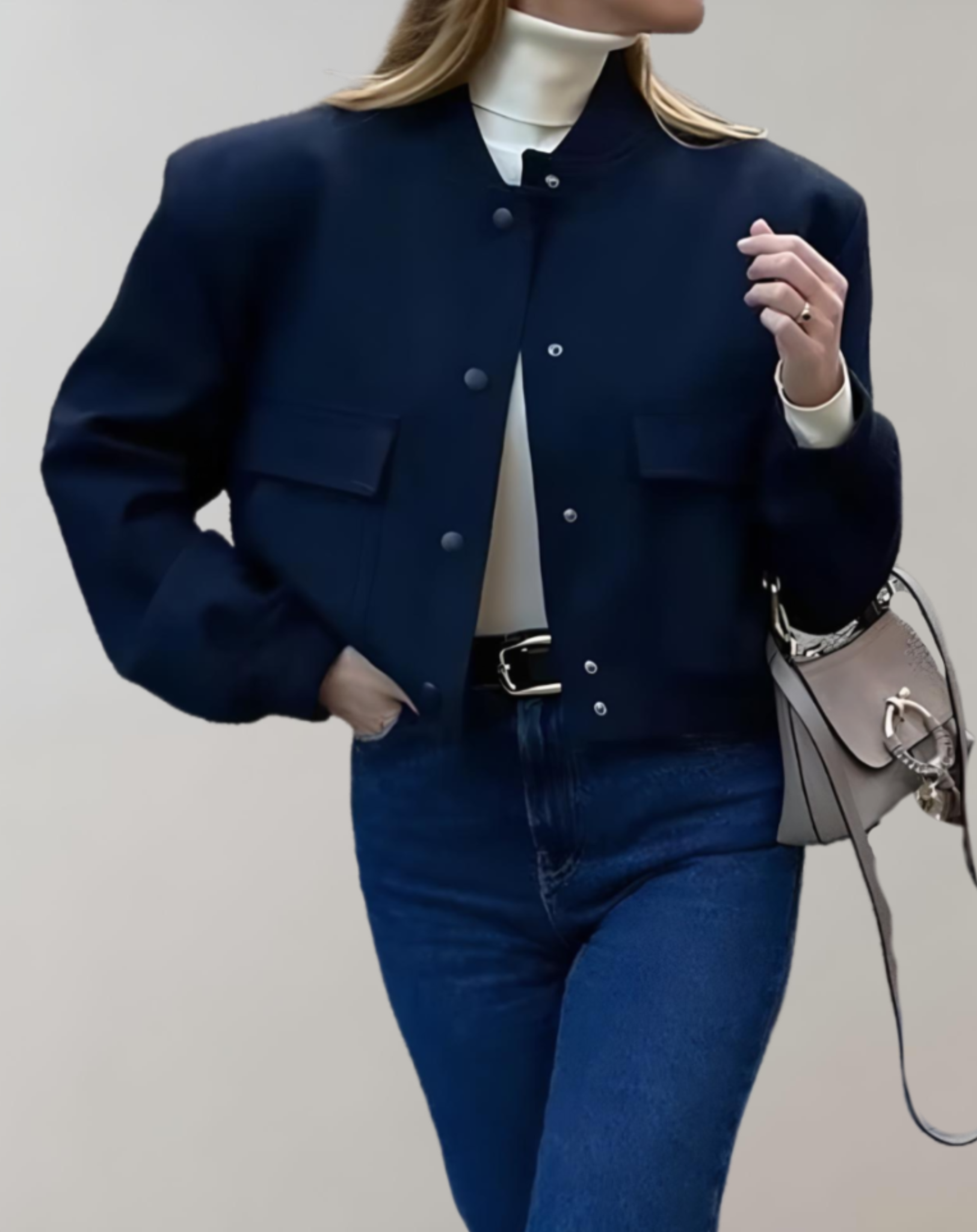 Luna - Manteau d'automne court et robuste avec manches oversize et grandes poches