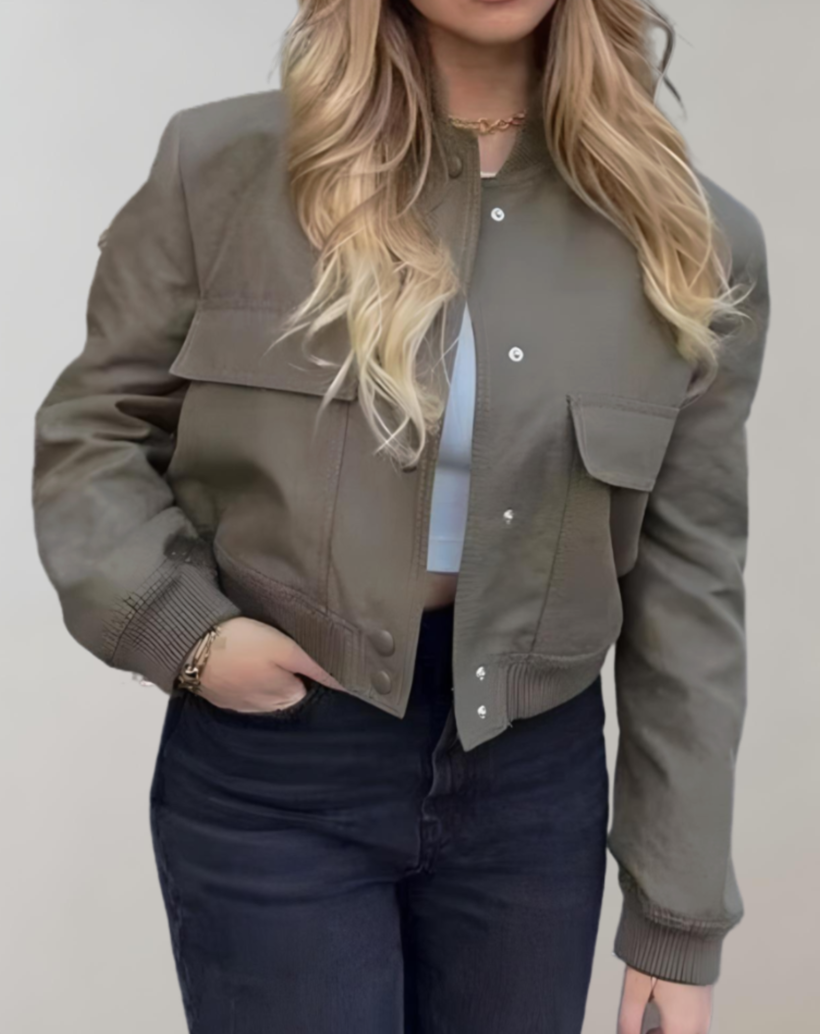 Luna - Manteau d'automne court et robuste avec manches oversize et grandes poches