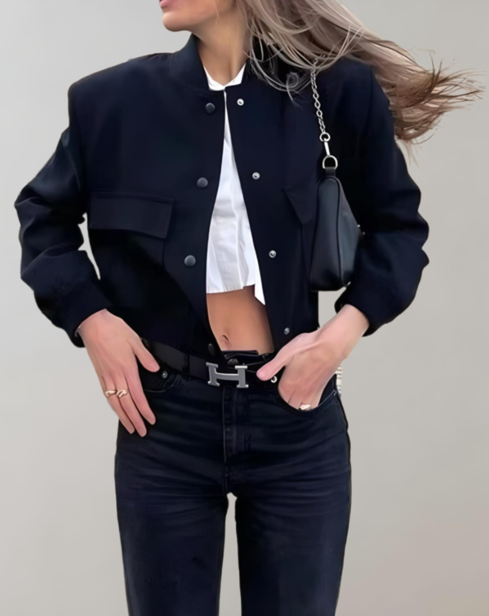 Luna - Manteau d'automne court et robuste avec manches oversize et grandes poches
