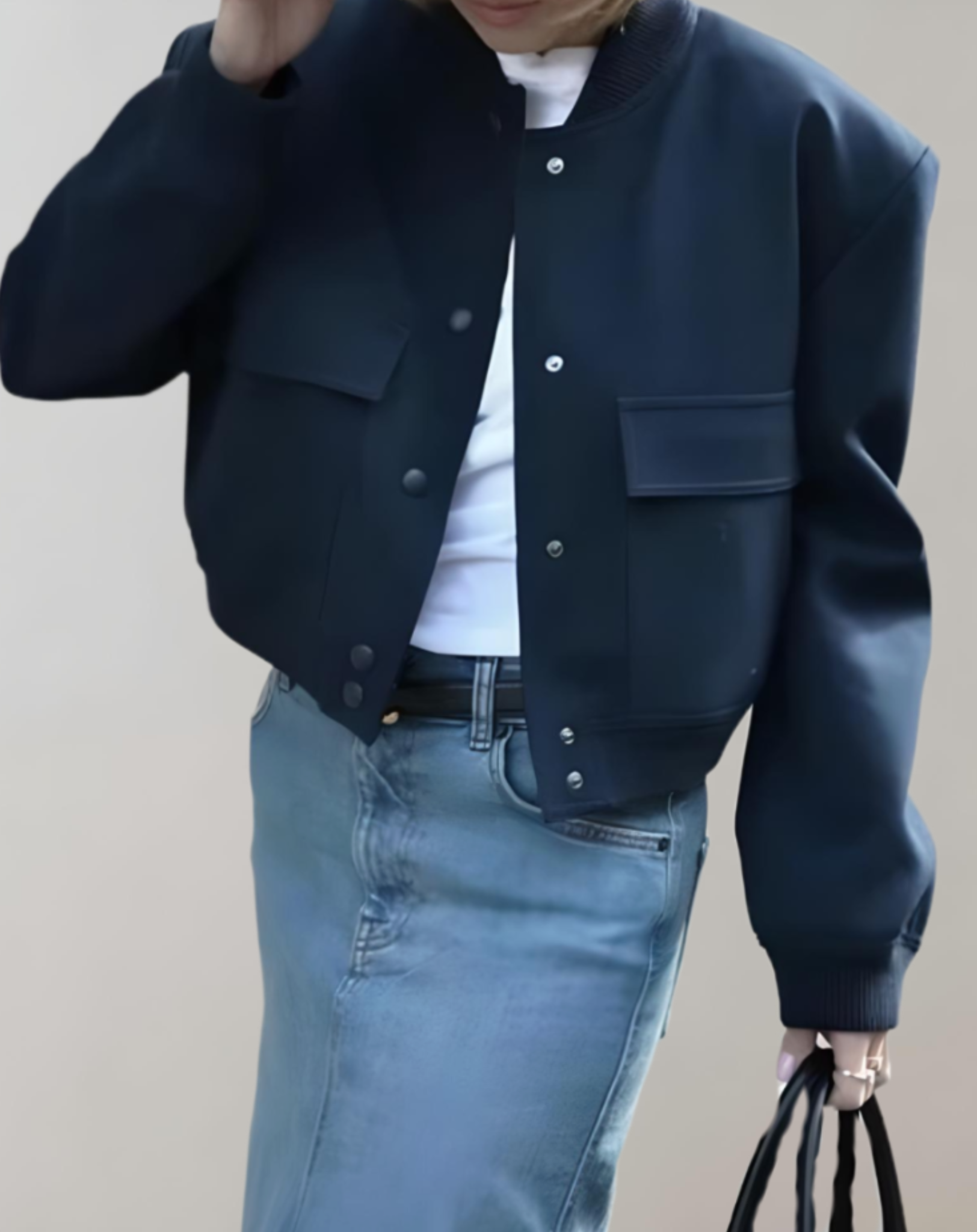 Luna - Manteau d'automne court et robuste avec manches oversize et grandes poches