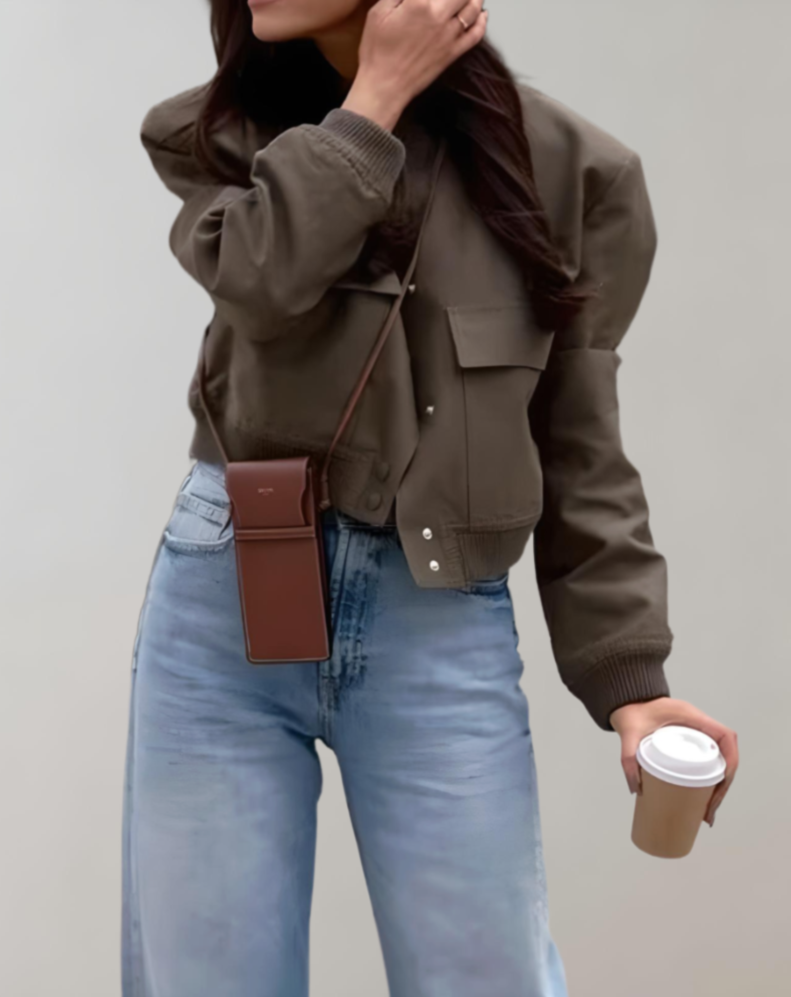 Luna - Manteau d'automne court et robuste avec manches oversize et grandes poches
