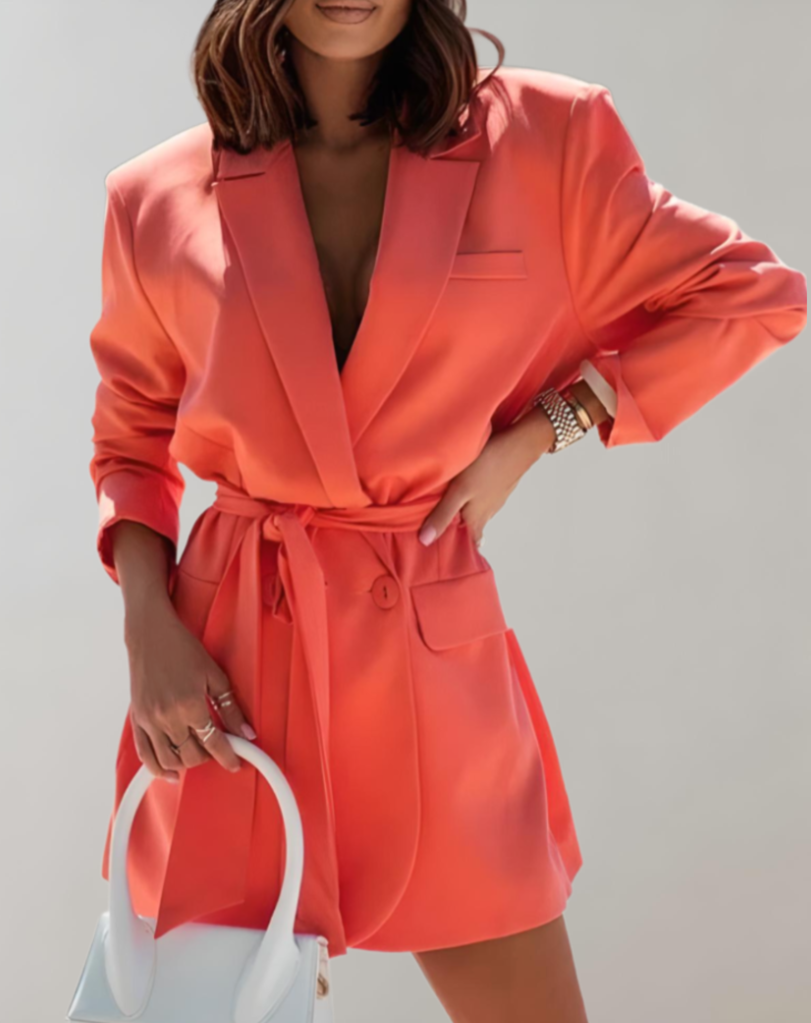 Giselle - Blazer oversize avec ceinture en plusieurs coloris