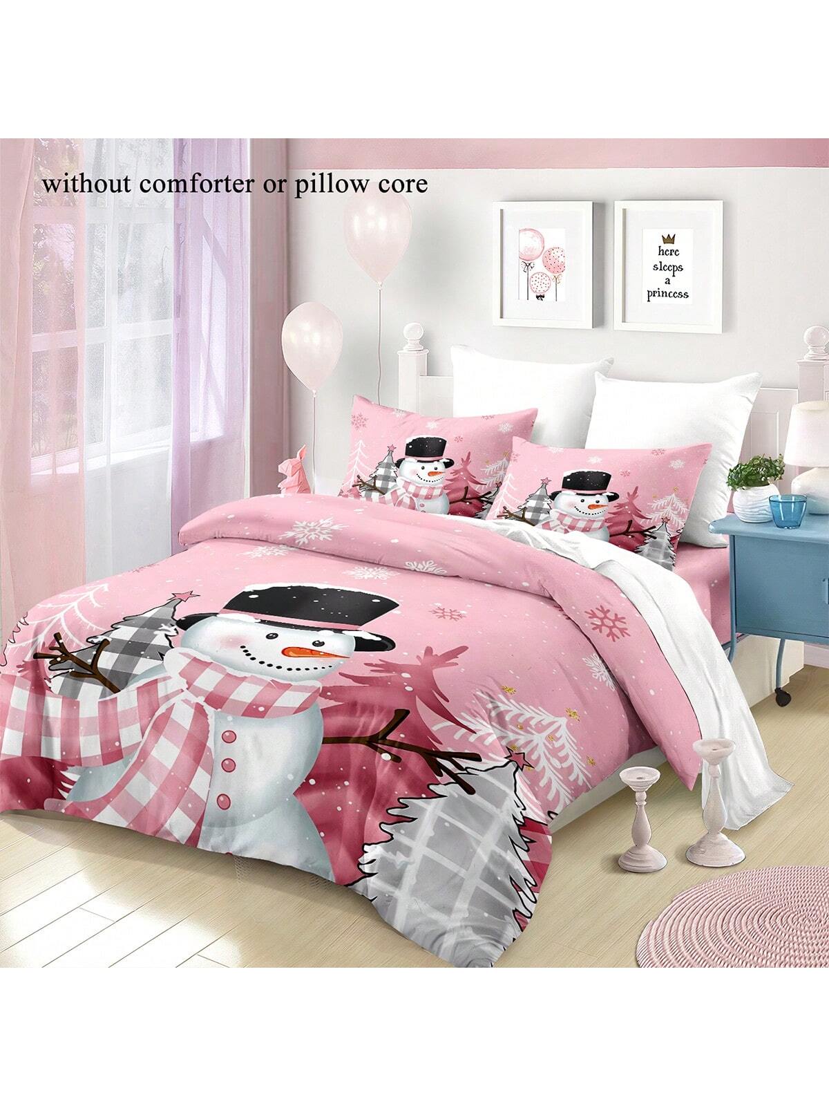 Housse de Couette Bonhomme de Neige Rose - Design Cartoon Charmant pour un Style Hivernal Chaleureux (3 Pièces)