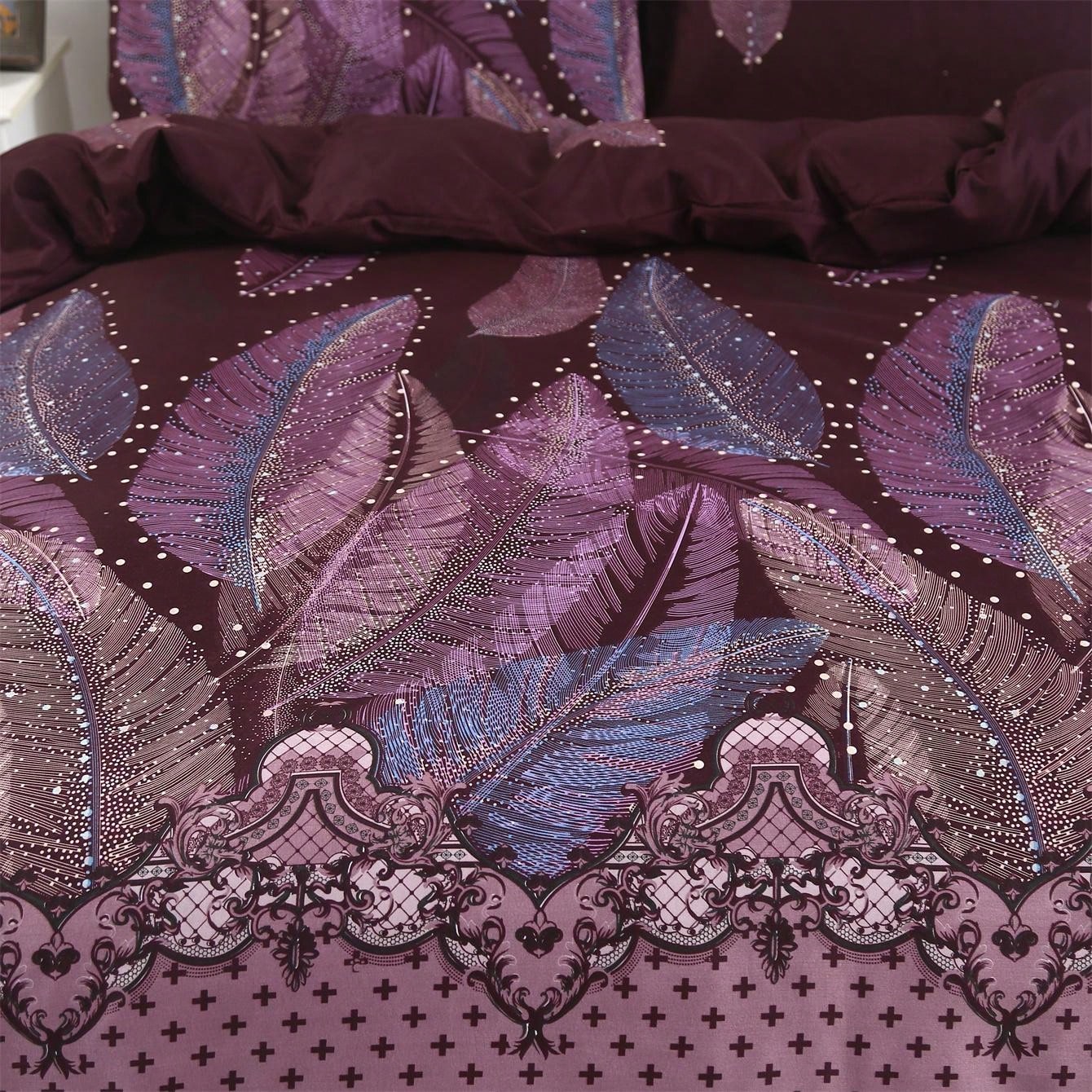 Géométrie Conviviale - Ensemble de Housse de Couette en Flanelle 3 pièces avec Motif Floral