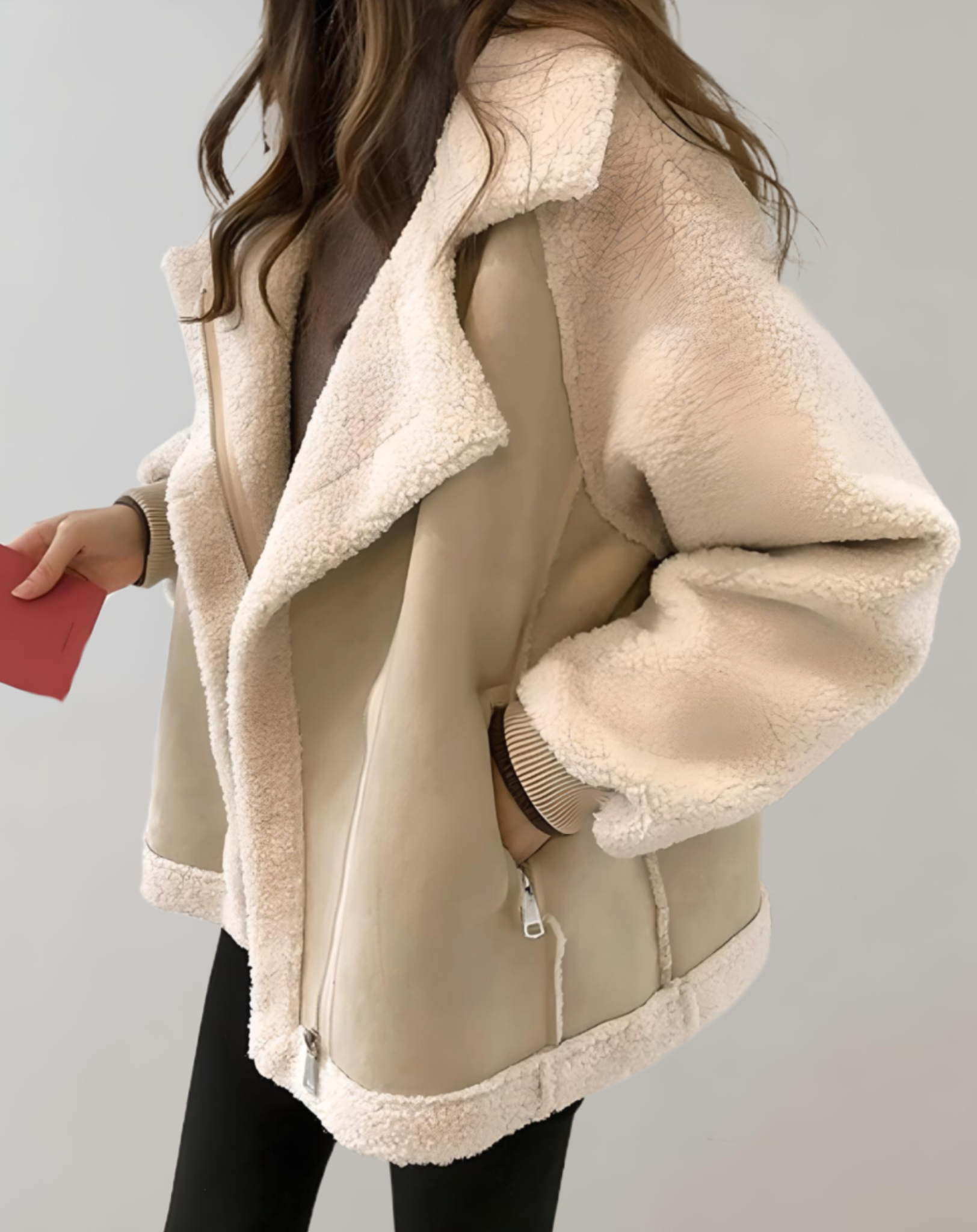 Emma - Veste d'hiver semi-épaisse en fausse fourrure avec poches latérales et grands cols