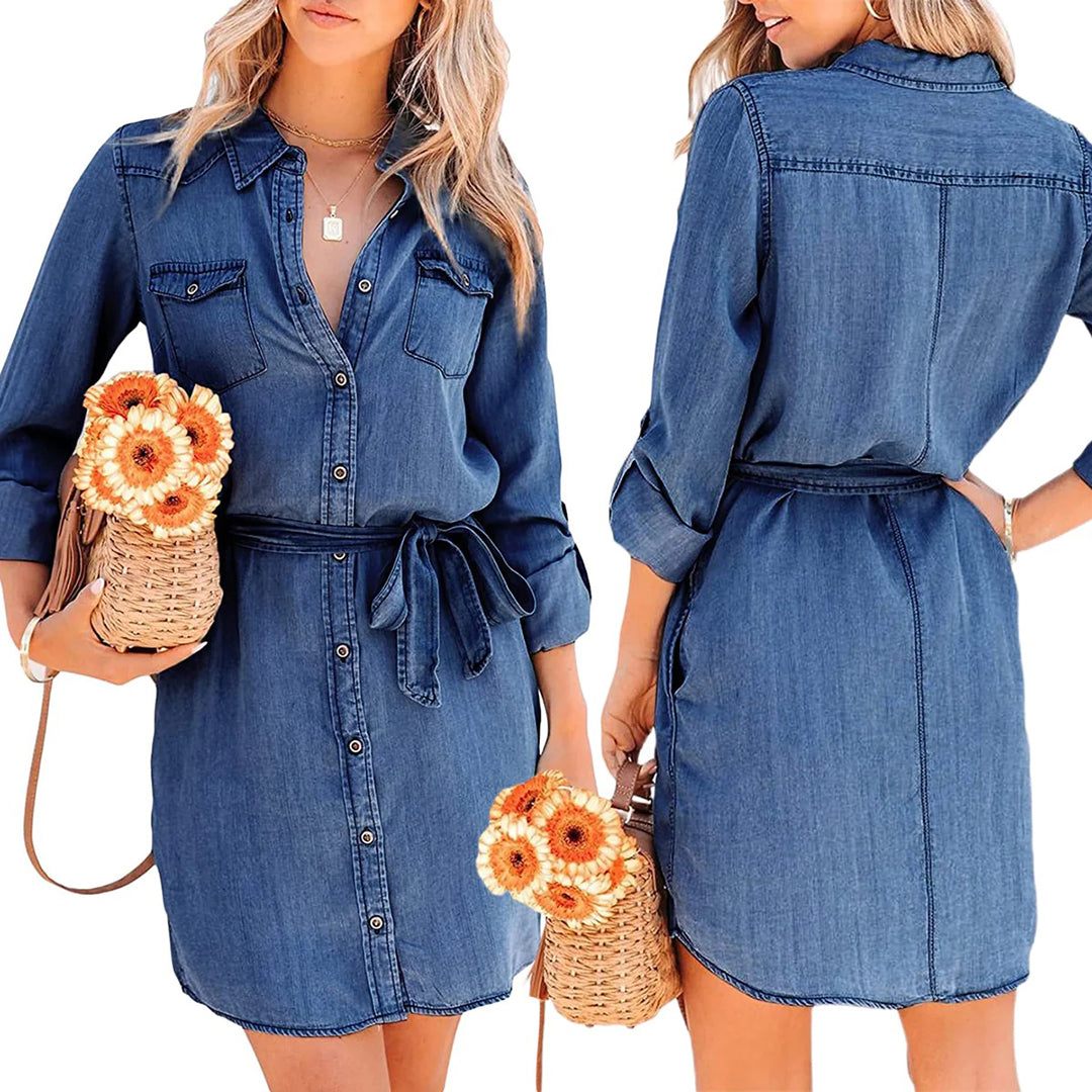 Minouk - Robe mini en denim bleu