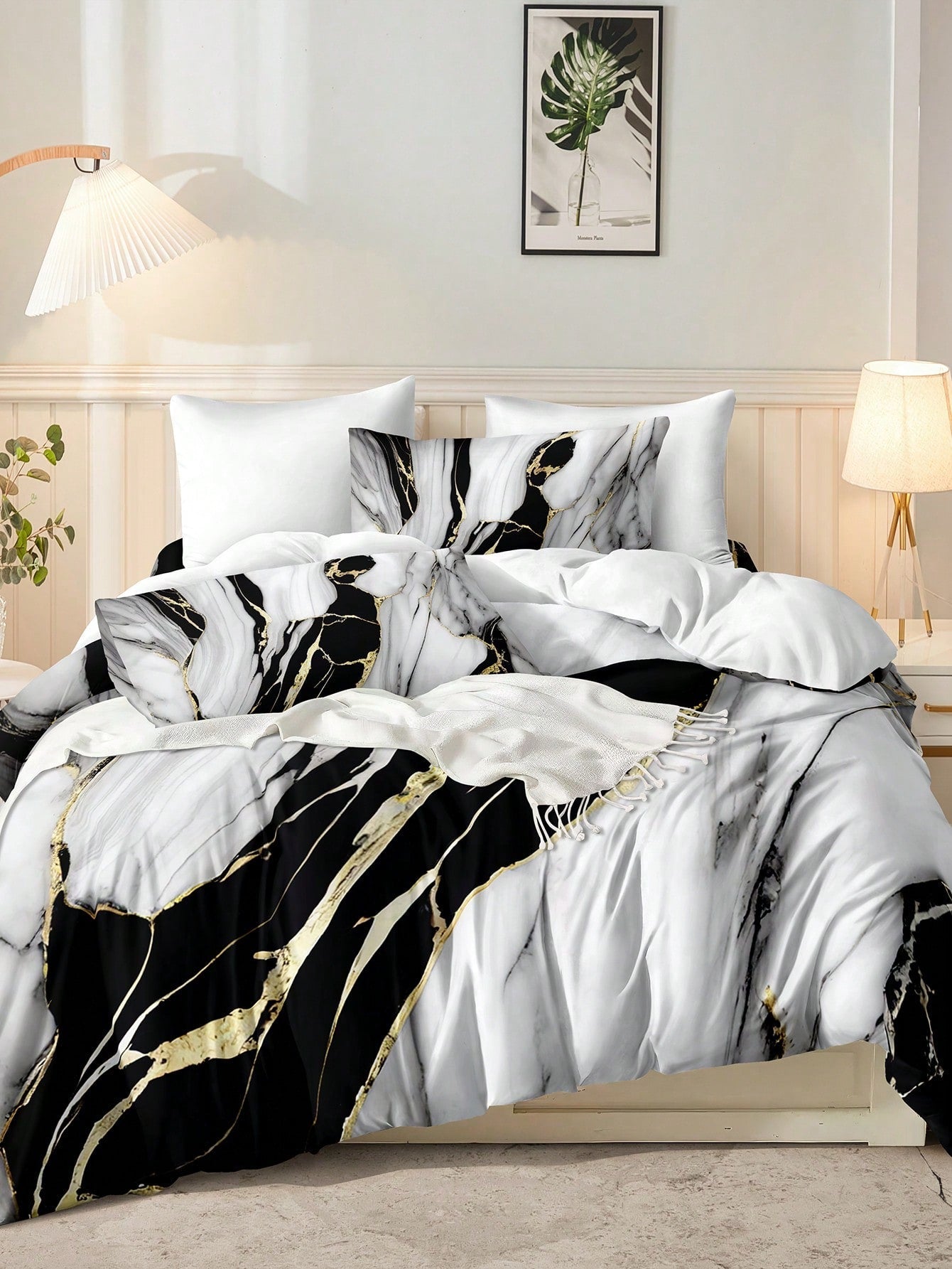 Ensemble de housse de couette à imprimé marbre - Ensemble de literie en polyester élégant pour des accents de chambre luxueux