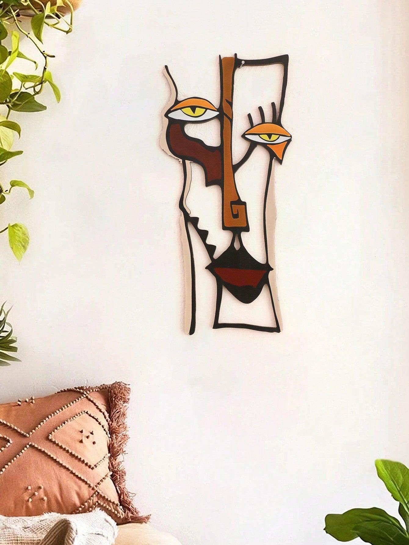 Décor de Visage Abstrait Élégant - Art Mural en Bois Minimaliste Moderne