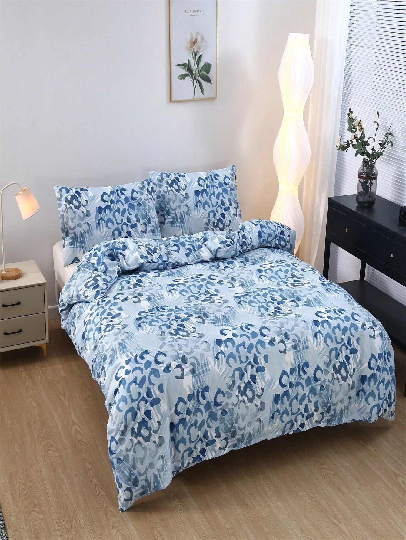 Fleurs Bonheur - Ensemble de housses de couette en flanelle 3 pièces avec taies d'oreiller