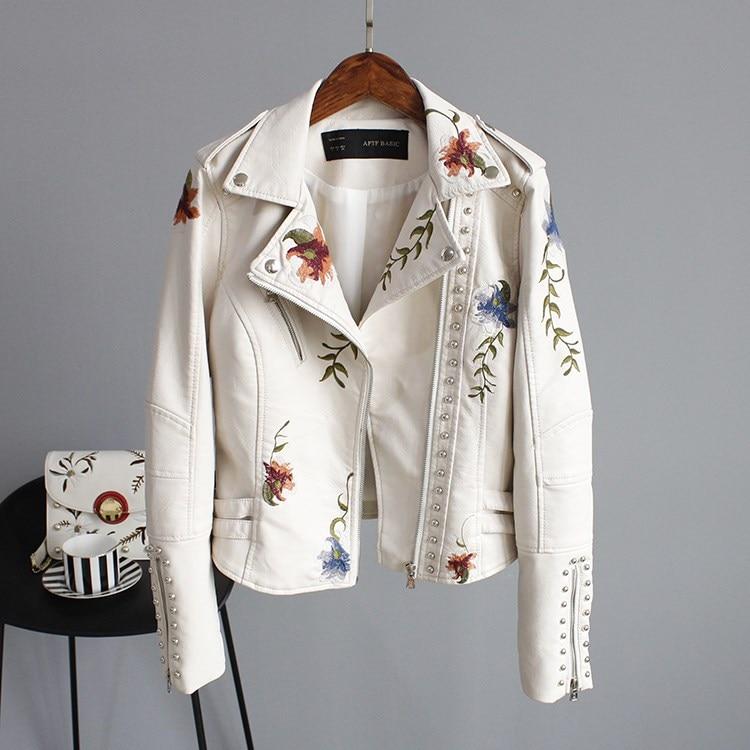 BelleRue - Veste en cuir avec broderie de fleurs