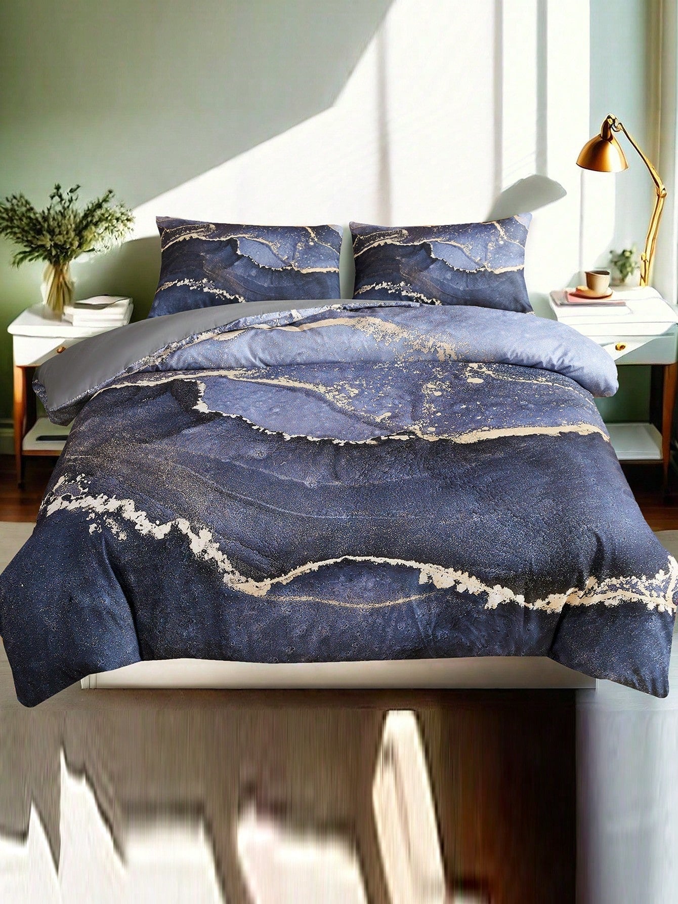 Éclat Marbré - Ensemble de Housse de Couette Grise pour une Chambre de Luxe Toutes Saisons
