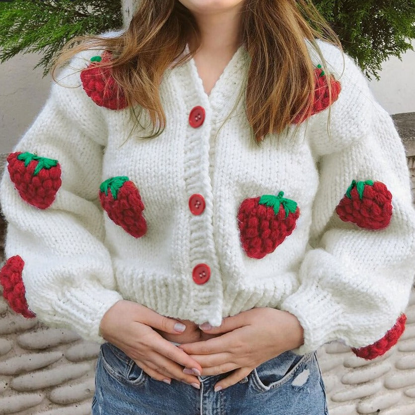 Gilet Fien - Cardigan tricoté avec de jolies fraises