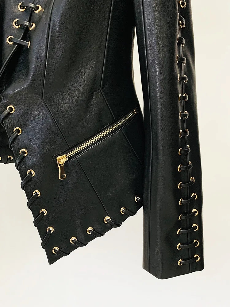 Veste gothique en cuir à lacets en corde Raven – Un Soupçon de Séduction