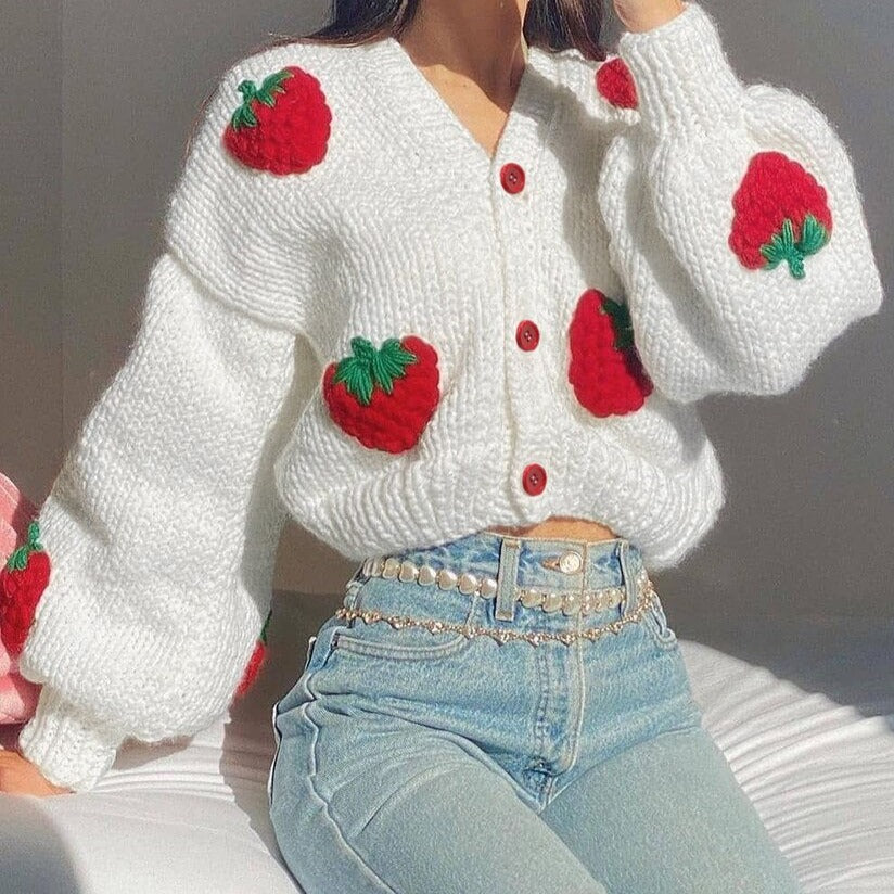 Gilet Fien - Cardigan tricoté avec de jolies fraises