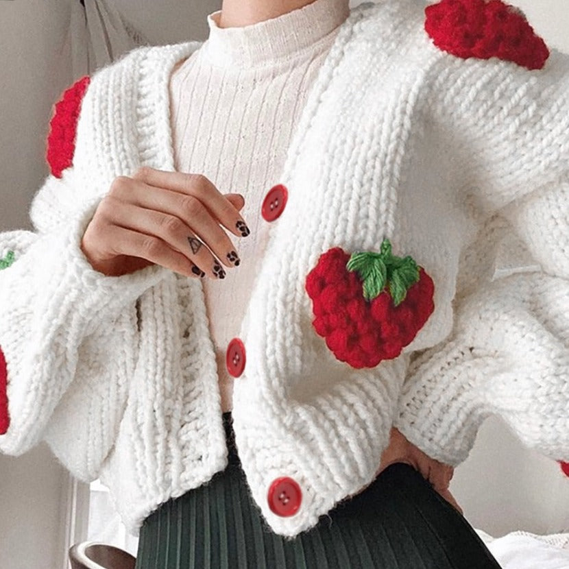 Gilet Fien - Cardigan tricoté avec de jolies fraises