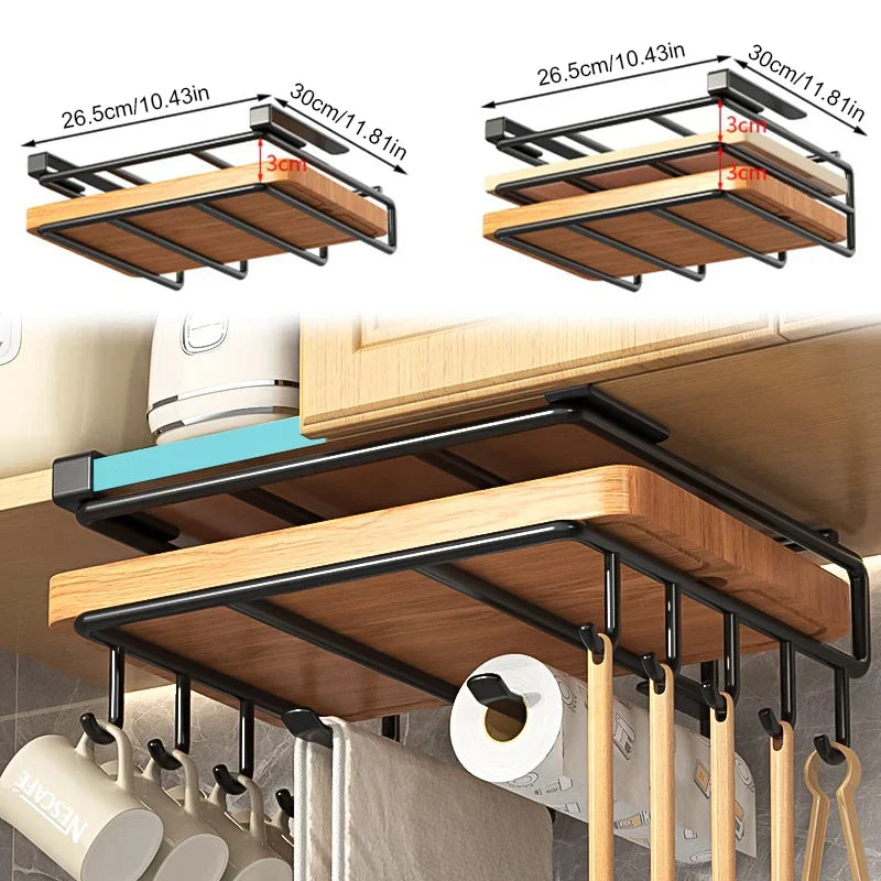 Organisateur Suspendu de Cuisine HandyRack - Pour Sous le Meuble - Support pour Essuie-Tout et Planche à Découper