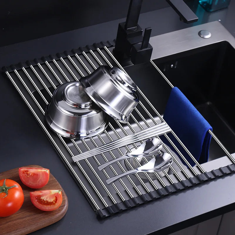 Égouttoir de Cuisine en Acier Inoxydable - SinkRack Pliable - Pour Fruits et Légumes - Planche Filtrante